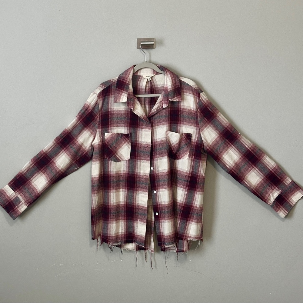 Plaid Button Down Shirt - Red and White